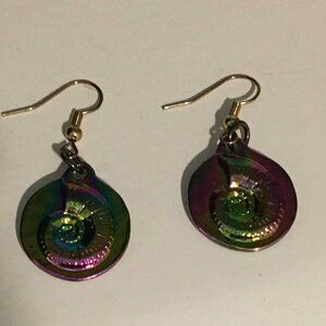 🌈 Iridescent Spiral Shell Earrings – Rainbow Statement Dangles 🌈